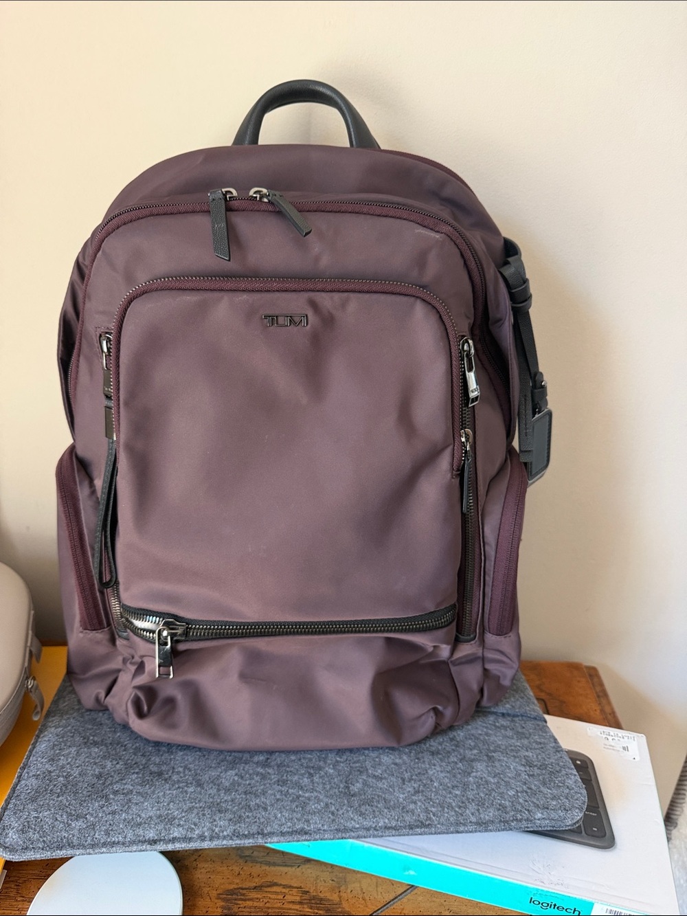 Tumi Women's Eggplant Nylon Backpack with Titanium-Tone Zipper Accents - Picture 12 of 13